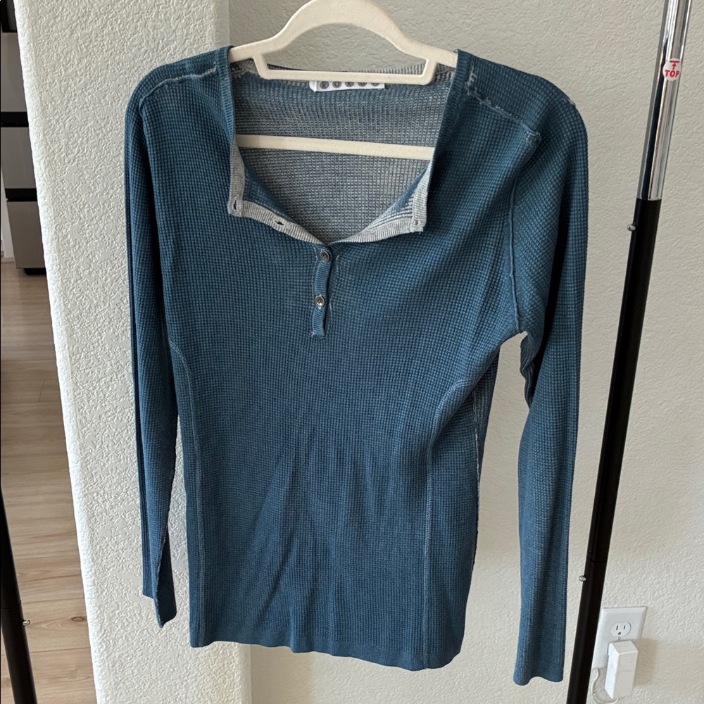 Blue Long Sleeve Henley Top